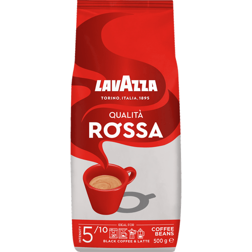 Foto van Lavazza Espressobonen qualita rossa op witte achtergrond