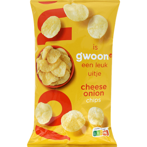 Foto van G'woon Chips cheese onion op witte achtergrond