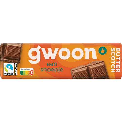 Foto van G'woon Chocoladereep butterscotch op witte achtergrond