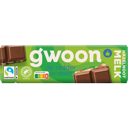 Foto van G'woon Chocoladereep melk hazelnoot op witte achtergrond