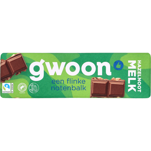 Foto van G'woon Chocoladereep melk hazelnoot op witte achtergrond