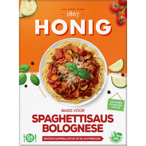 Foto van Honig Kruidenmix spaghettisaus bolognese op witte achtergrond