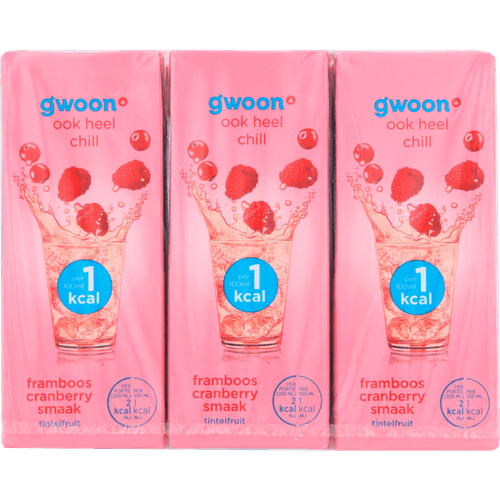 Foto van G'woon Tintelfruit framboos cranberry 1 kcal 6st. op witte achtergrond