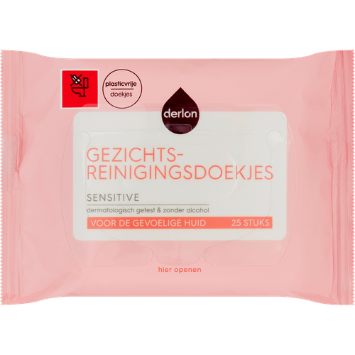 Foto van Derlon Reinigingsdoekjes sensitive op witte achtergrond
