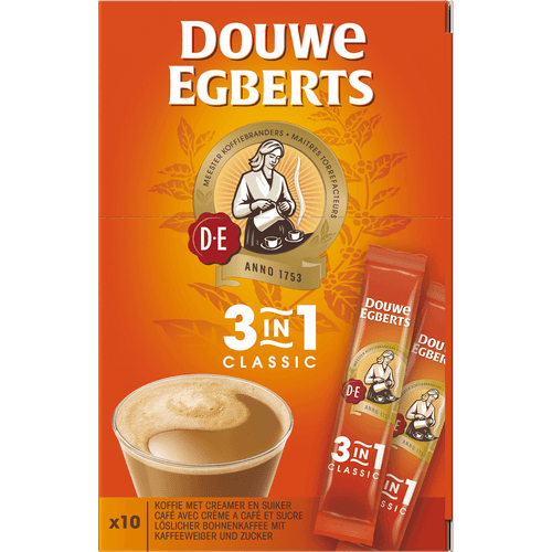 Foto van Douwe Egberts Oploskoffie 3-in-1 10st. op witte achtergrond