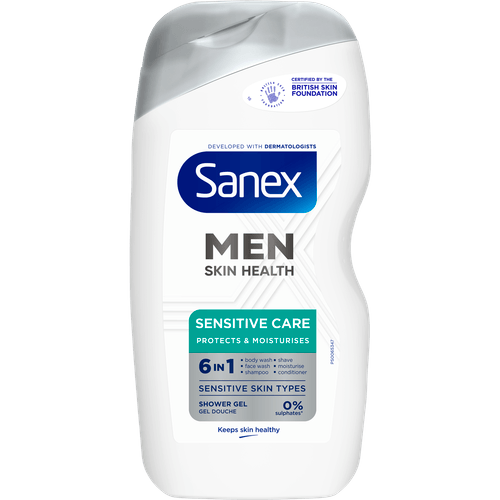 Foto van Sanex Douchegel men sensitive care op witte achtergrond