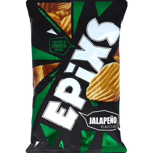 Foto van Epixs Ribbelchips jalapeno op witte achtergrond