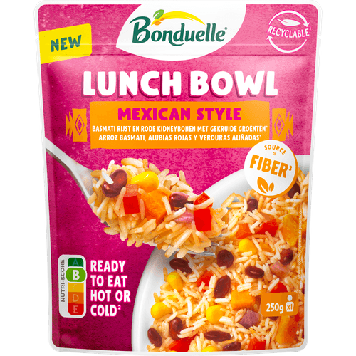Foto van Bonduelle Lunch bowl mexican style op witte achtergrond