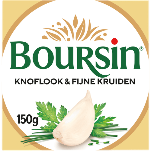 Foto van Boursin Knoflook en fijne kruiden op witte achtergrond