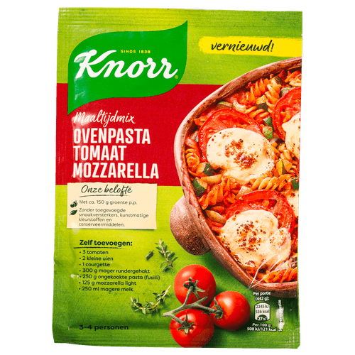 Foto van Knorr Ovenschotel tomaat-mozzarella op witte achtergrond