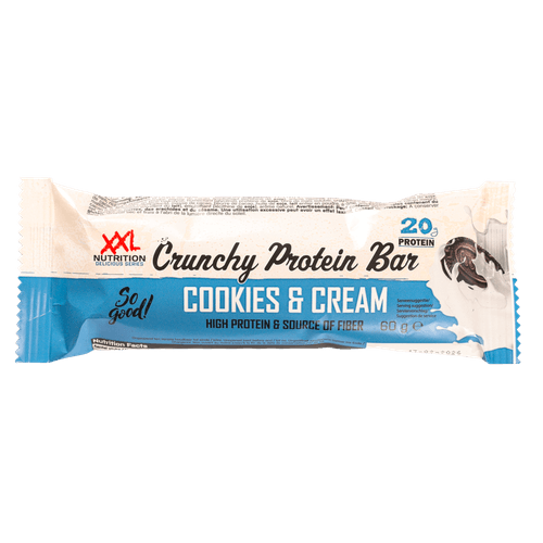 Foto van XXL Nutrition Crunchy protein bar cookies & cream op witte achtergrond
