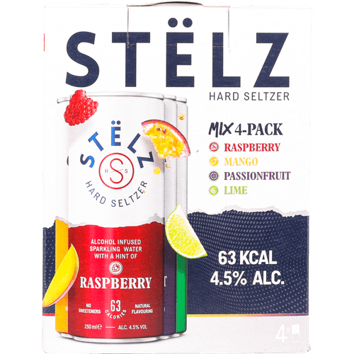 Foto van Stelz Hard seltzer mixpack 4x25cl op witte achtergrond