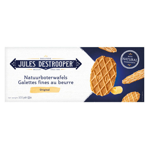 Foto van Jules Destrooper Natuurboterwafels op witte achtergrond