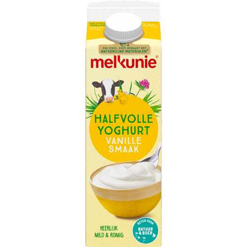 Foto van Melkunie Halfvolle vanille yoghurt op witte achtergrond