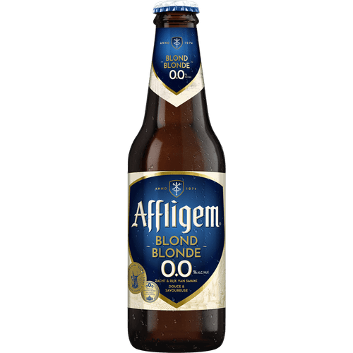 Foto van Affligem Blond 0.0% op witte achtergrond