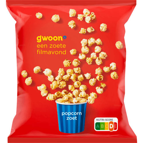 Foto van G'woon Popcorn zoet op witte achtergrond