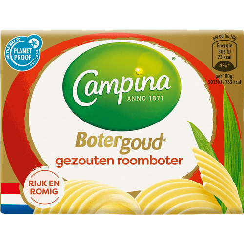 Foto van Campina Botergoud gezouten op witte achtergrond
