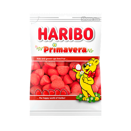 Foto van Haribo Aardbeienschuim op witte achtergrond