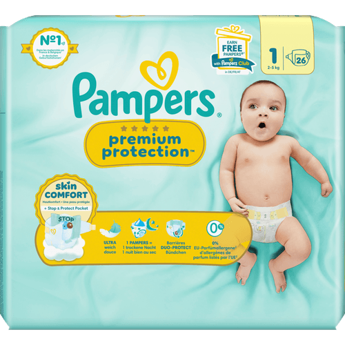 Foto van Pampers Premium protection maat 1 op witte achtergrond