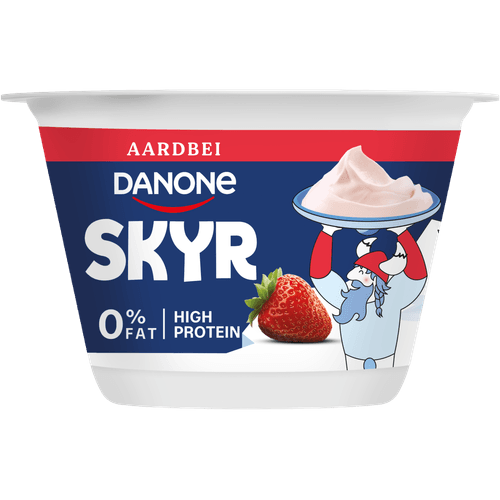 Foto van Danone Skyr aardbei op witte achtergrond