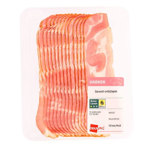 Foto van DekaVers Gerookt spek ambachtelijk op witte achtergrond