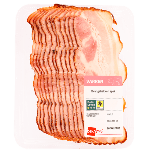 Foto van DekaVers Ovengebakken spek op witte achtergrond