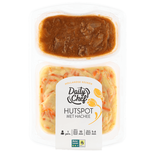 Foto van Daily Chef Hutspot met hachee op witte achtergrond