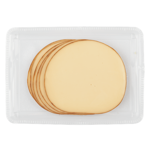 Foto van DekaVers Rookkaas gesneden op witte achtergrond