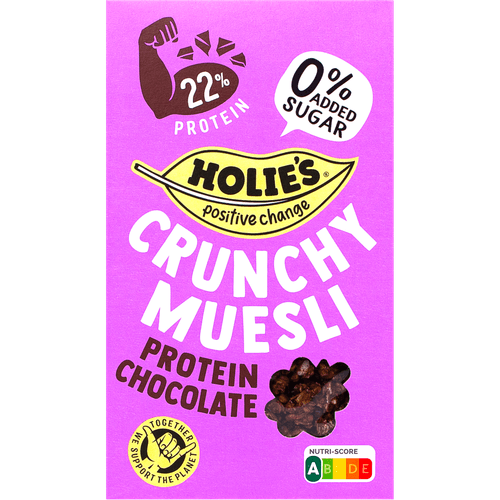 Foto van Holie's Crunchy muesli protein chocolate op witte achtergrond
