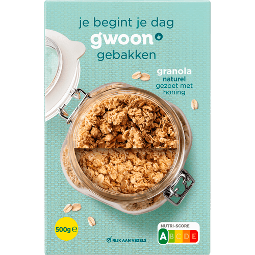 Foto van G'woon Granola naturel op witte achtergrond