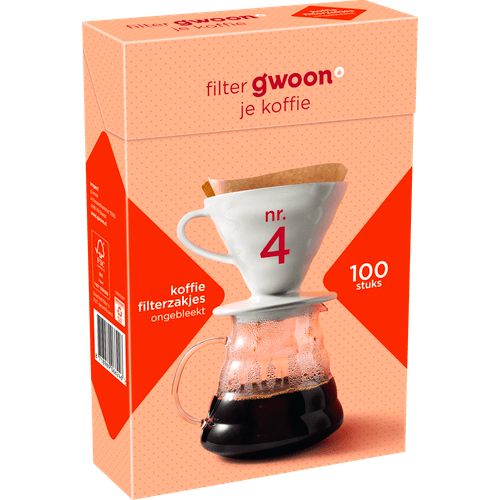Foto van G'woon Koffiefilterzakjes ongebleekt nr. 4 op witte achtergrond