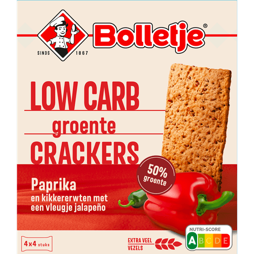 Foto van Bolletje Lowcarb groentecrackers paprika op witte achtergrond