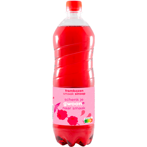 Foto van G'woon Limonadesiroop framboos op witte achtergrond