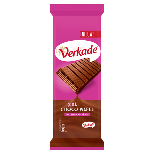 Foto van Verkade Xxl choco wafel hazelnootcreme op witte achtergrond