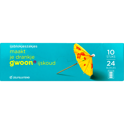 Foto van G'woon Ijsblokzakjes 24 ijsblokjes op witte achtergrond
