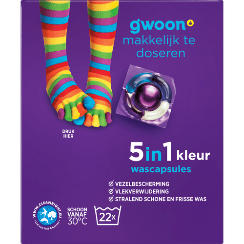 Foto van G'woon Wascapsules kleur op witte achtergrond