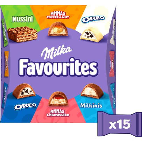 Foto van Milka Favourites mini op witte achtergrond