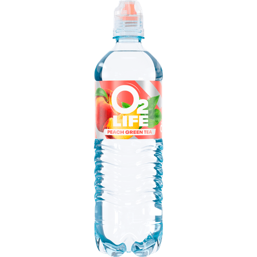 Foto van O2Life Mineraalwater green tea peach op witte achtergrond