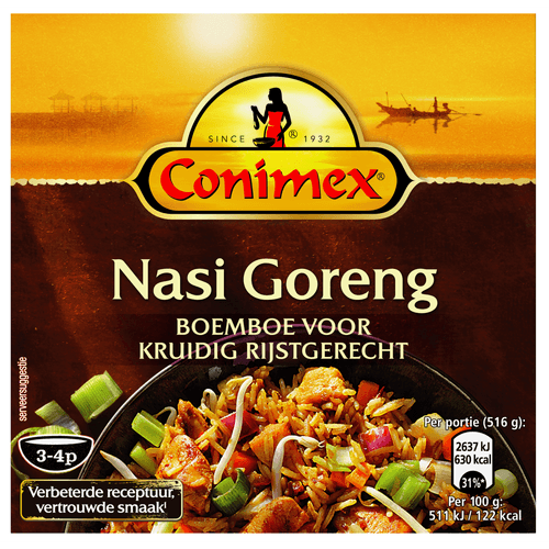 Foto van Conimex Boemboe nasi goreng op witte achtergrond