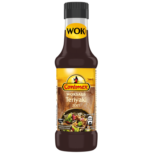 Foto van Conimex Woksaus teriyaki honing op witte achtergrond