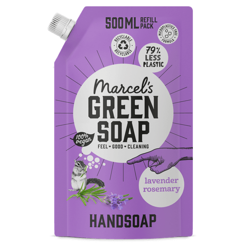 Foto van Green Soap Vloeibare zeeppomp navulling lavender & rosemary op witte achtergrond