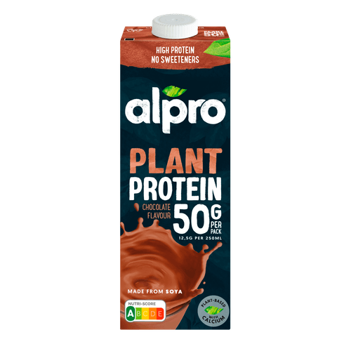 Foto van Alpro Sojadrink protein choco op witte achtergrond