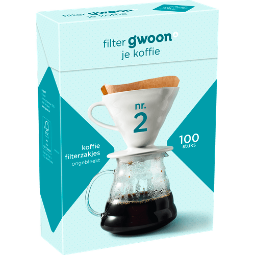 Foto van G'woon Koffiefilterzakjes ongebleekt nr. 2 op witte achtergrond