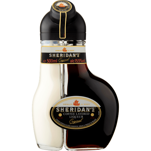 Foto van Sheridan's Coffee liqueur op witte achtergrond