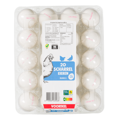 Foto van Scharreleieren wit s/m 20 st. op witte achtergrond