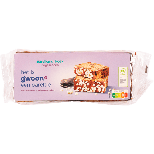 Foto van G'woon Parelkandijkoek ongesneden op witte achtergrond