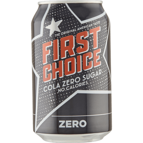 Foto van First Choice Cola Cola zero sugar op witte achtergrond