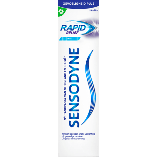 Foto van Sensodyne Tandpasta rapid relief mint op witte achtergrond