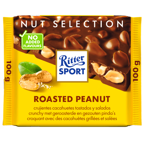Foto van Ritter Chocoladereep roasted peanut op witte achtergrond