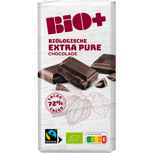 Foto van Bio+ Chocoladereep extra puur op witte achtergrond